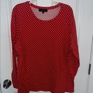 New York & Company Red Long Sleeve Polka Dot Blouse